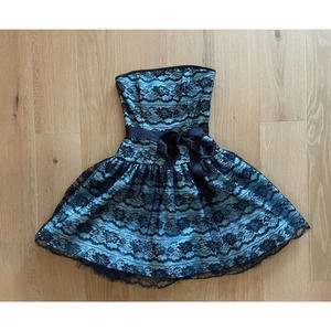 Gunne Sax Jessica McClintock 1980s Teal strapless party dress w/lace Size 7/8